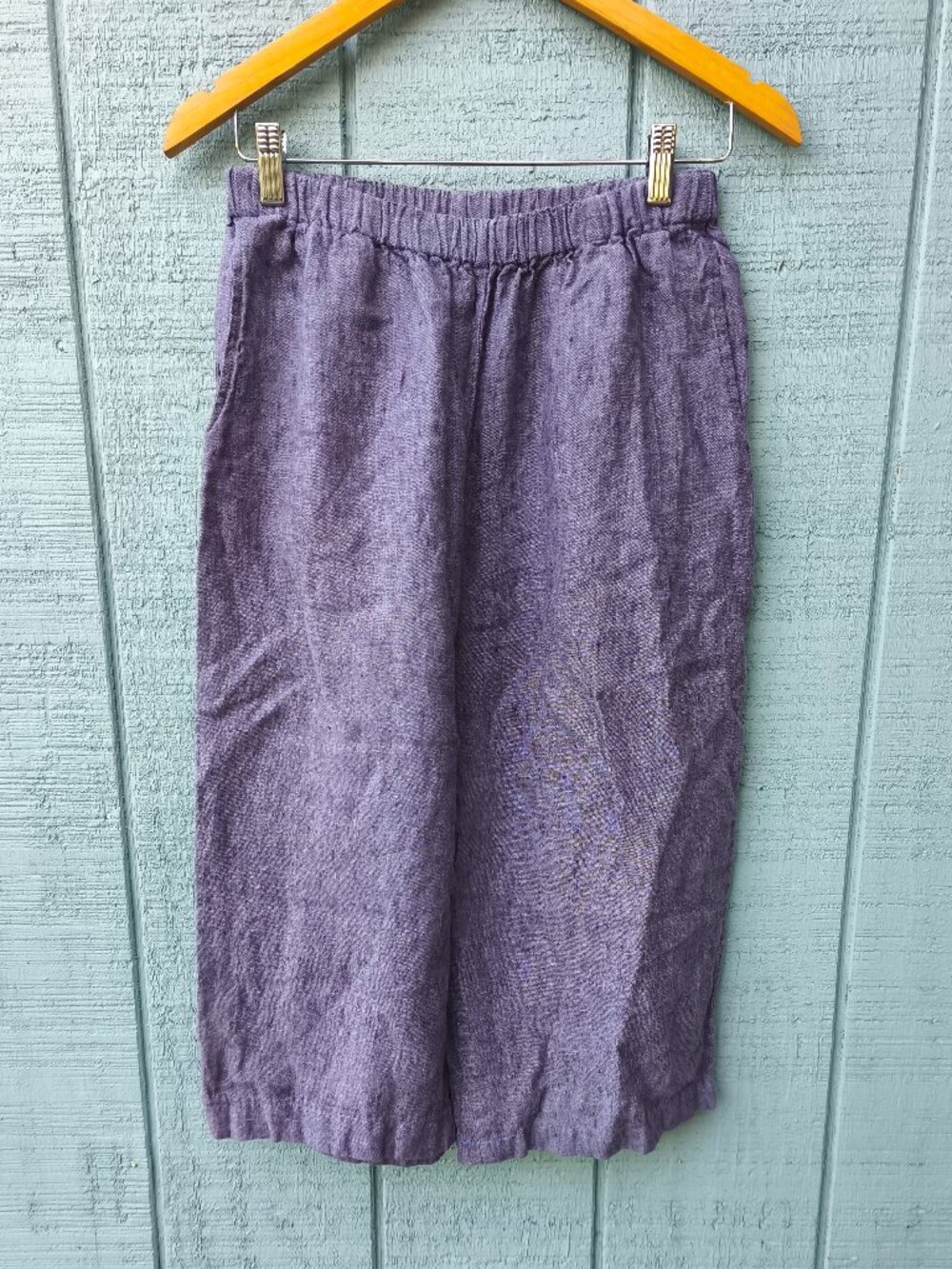 Flax 100% Linen Extra Wide Leg Pull On Cropped Pants sz S Purple Coastal Flowy